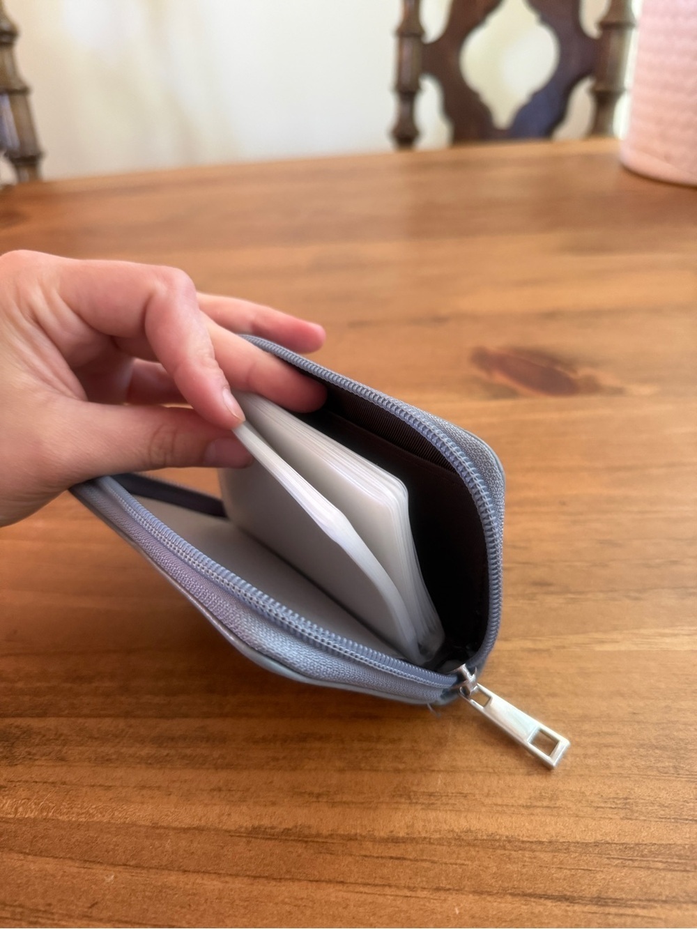Compact Gray Leather Zip Card Wallet - Picture 6 of 10